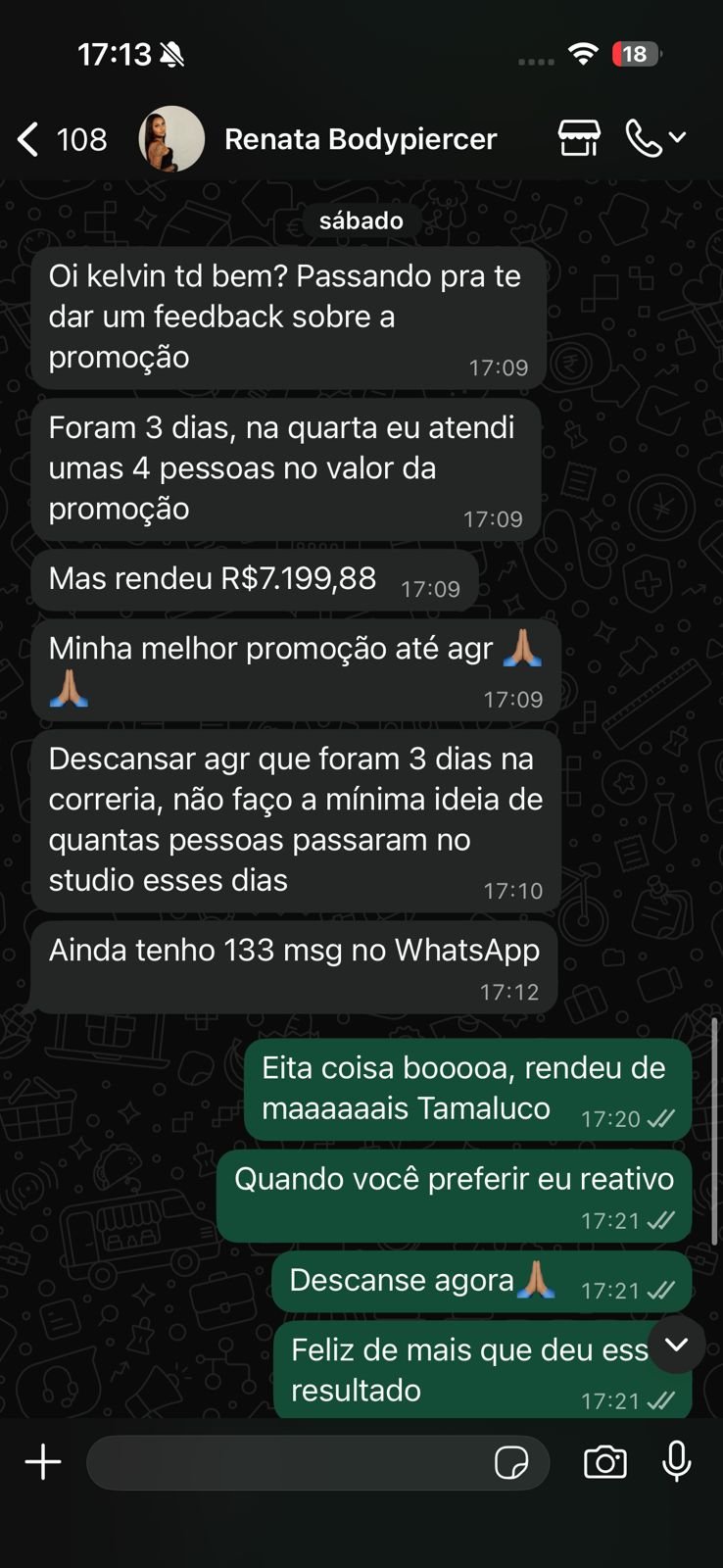 Renata Bodypiercer — R$7.199 em 3 dias